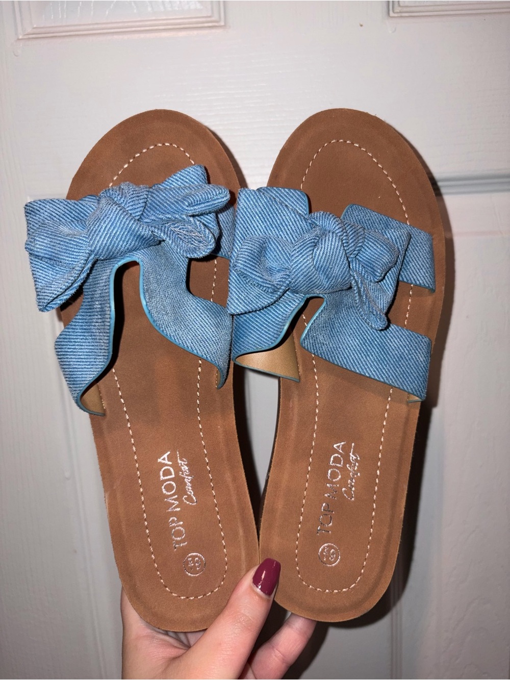 TOP Moda Light Blue Bow Slide Sandals
